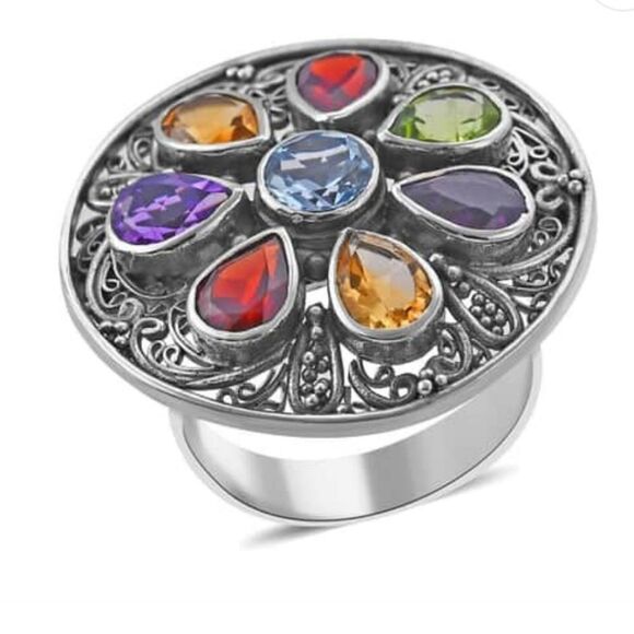 Bali Legacy Multi Gemstone Florel Ring Size 7 - Picture 7 of 14